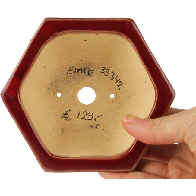 Maceta hexagonal roja para bonsái de Eime Yozan - 107 x 107 x 55 mm