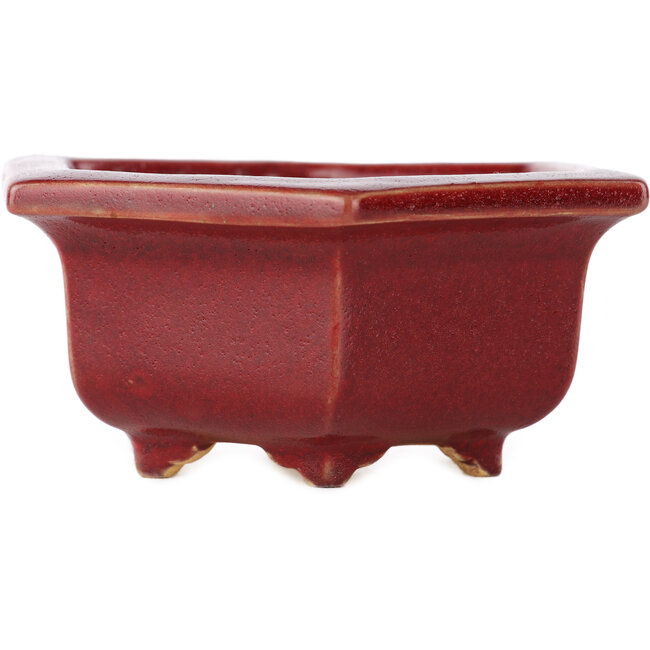 Pot à bonsaï hexagonal rouge par Eime Yozan - 105 x 105 x 50 mm