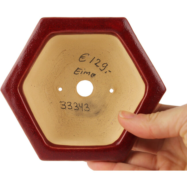 Pot à bonsaï hexagonal rouge par Eime Yozan - 105 x 105 x 50 mm