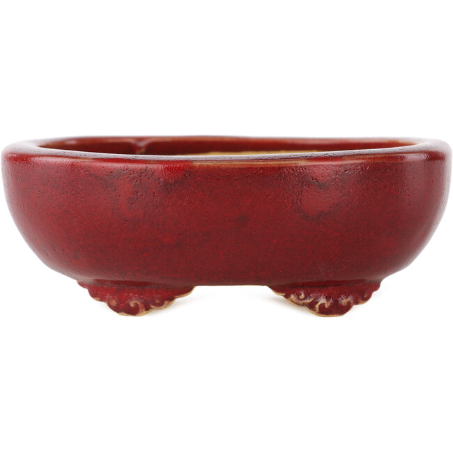 Oval red bonsai pot by Eime Yozan - 115 x 95 x 45 mm