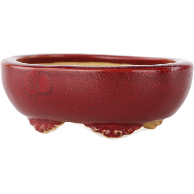 Pot à bonsaï ovale rouge par Eime Yozan - 115 x 95 x 45 mm