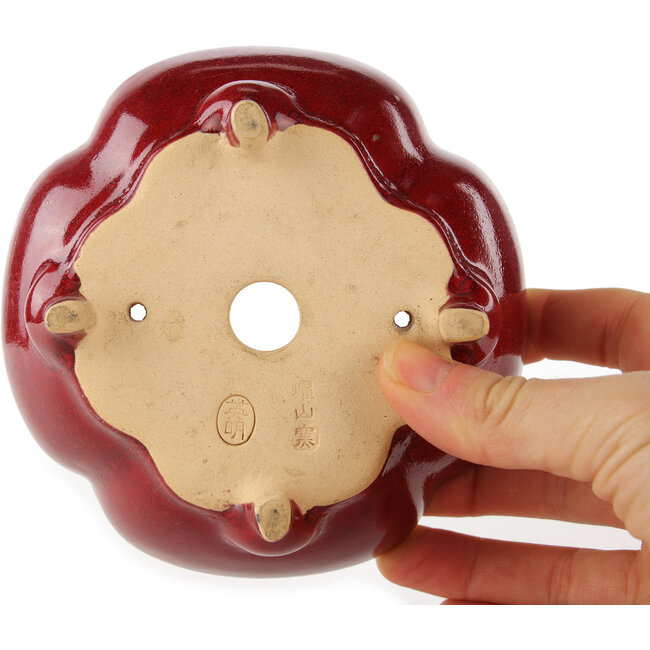 Pot à bonsaï rouge Mokko par Eime Yozan - 125 x 125 x 55 mm