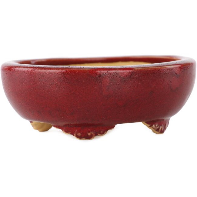 Pot à bonsaï ovale rouge par Eime Yozan - 115 x 95 x 45 mm