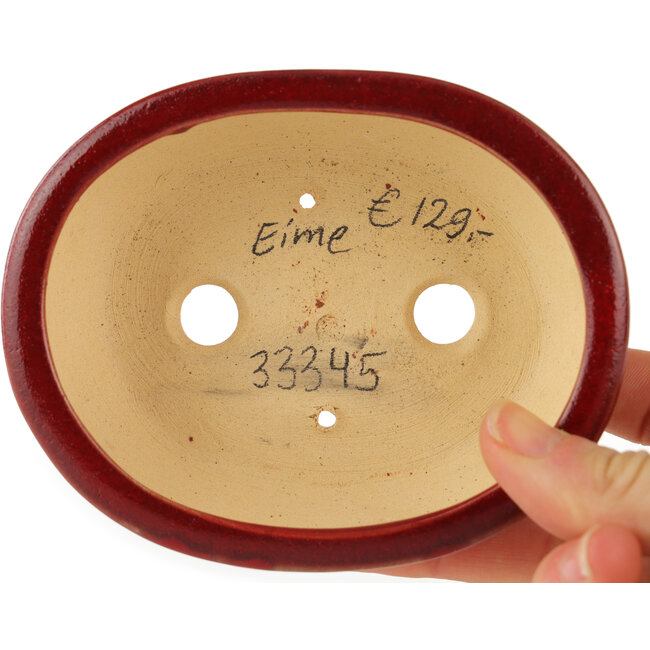 Pot à bonsaï ovale rouge par Eime Yozan - 115 x 95 x 45 mm