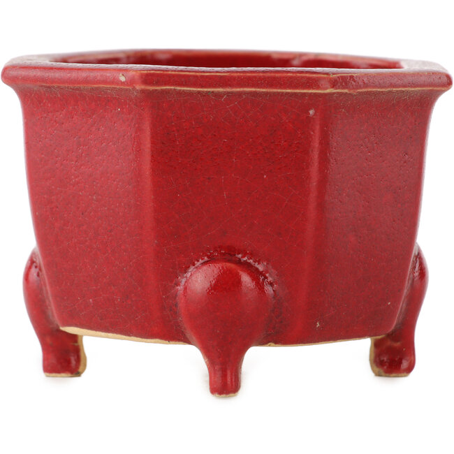 Octagonal red bonsai pot by Eime Yozan - 85 x 85 x 60 mm