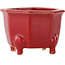 Octagonal red bonsai pot by Eime Yozan - 85 x 85 x 60 mm