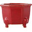 Octagonal red bonsai pot by Eime Yozan - 85 x 85 x 60 mm