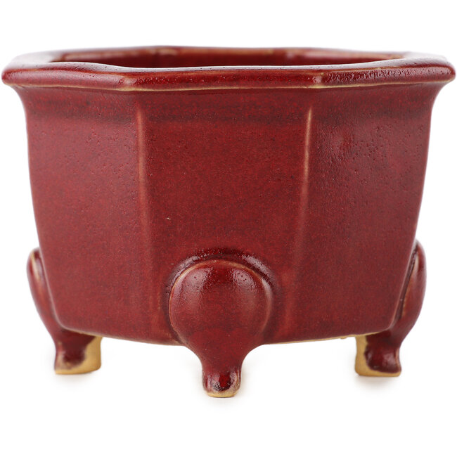 Pot à bonsaï octogonal rouge par Eime Yozan - 85 x 85 x 60 mm