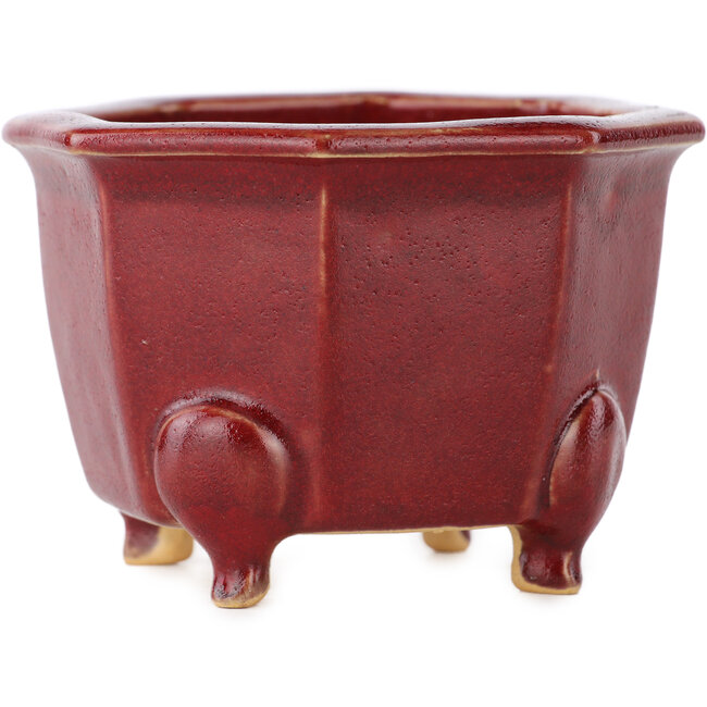 Vaso ottagonale rosso per bonsai di Eime Yozan - 85 x 85 x 60 mm