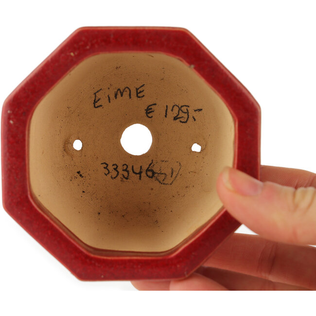 Pot à bonsaï octogonal rouge par Eime Yozan - 85 x 85 x 60 mm