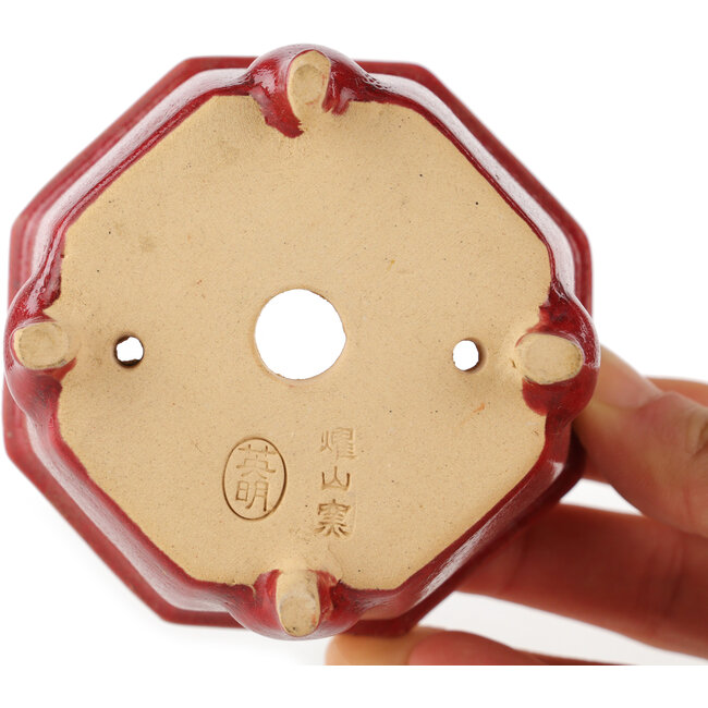 Pot à bonsaï octogonal rouge par Eime Yozan - 85 x 85 x 60 mm