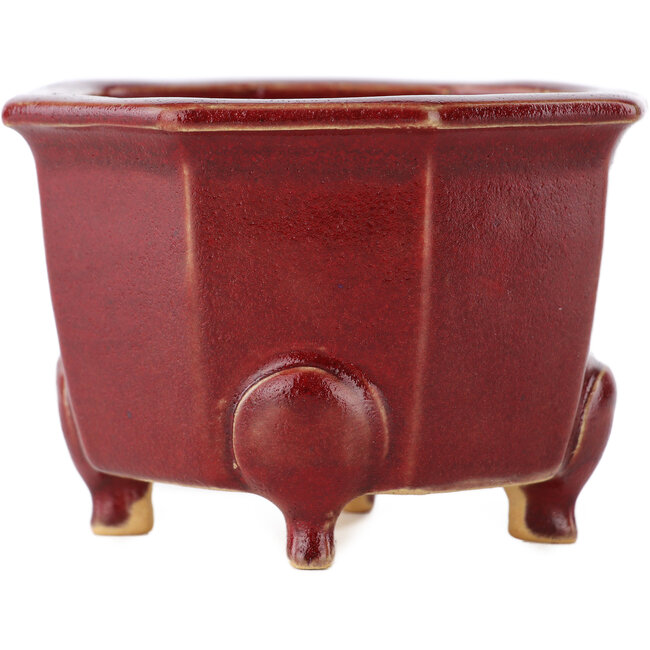 Pot à bonsaï octogonal rouge par Eime Yozan - 85 x 85 x 60 mm