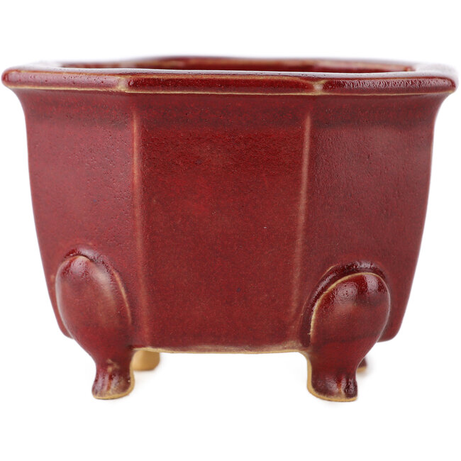Vaso ottagonale rosso per bonsai di Eime Yozan - 85 x 85 x 60 mm