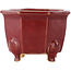 Octagonal red bonsai pot by Eime Yozan - 85 x 85 x 60 mm
