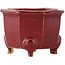 Octagonal red bonsai pot by Eime Yozan - 85 x 85 x 60 mm