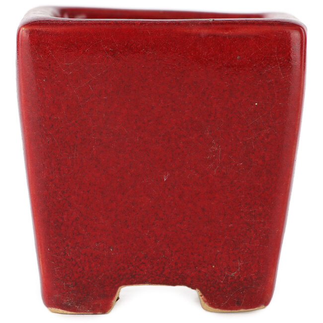 Square red bonsai pot by Eime Yozan - 65 x 65 x 65 mm