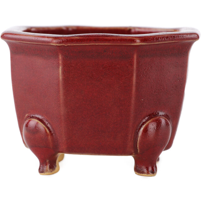 Pot à bonsaï octogonal rouge par Eime Yozan - 85 x 85 x 60 mm