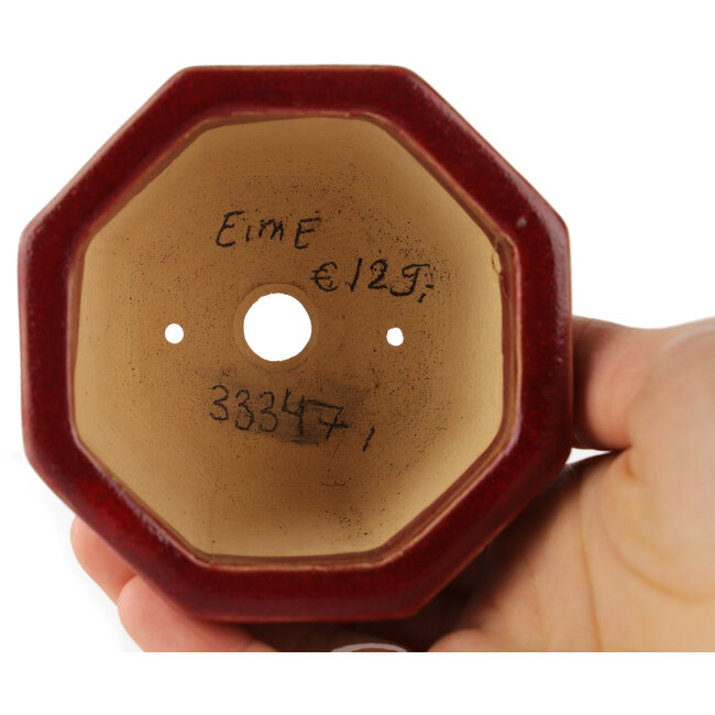 Pot à bonsaï octogonal rouge par Eime Yozan - 85 x 85 x 60 mm