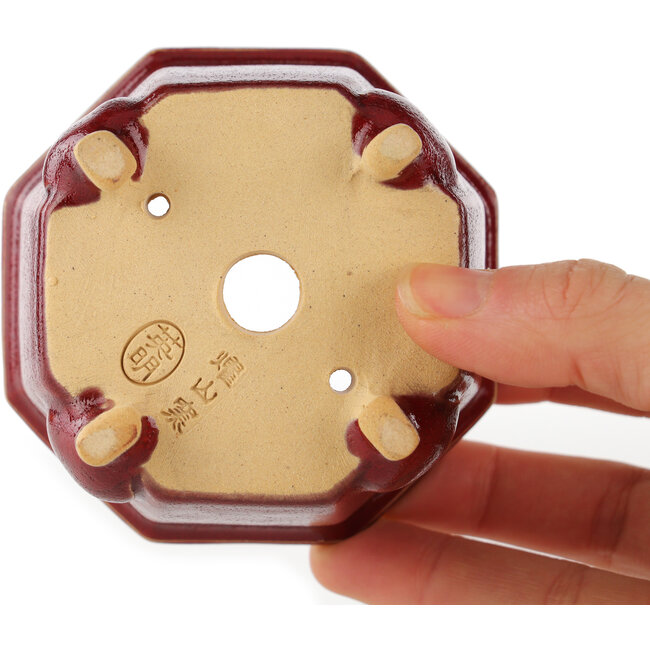 Pot à bonsaï octogonal rouge par Eime Yozan - 85 x 85 x 60 mm