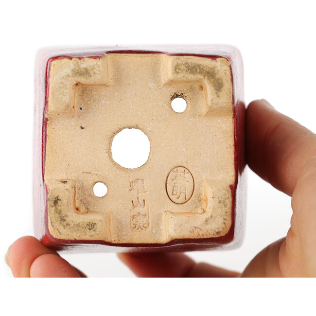 Square red bonsai pot by Eime Yozan - 65 x 65 x 65 mm