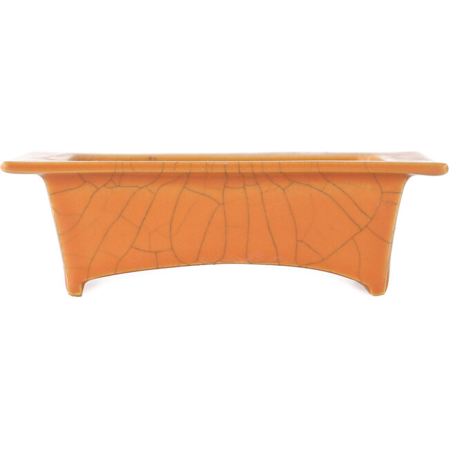 Rechteckige orangefarbene Craquelé-Bonsaischale von Fuka – 150 x 105 x 45 mm