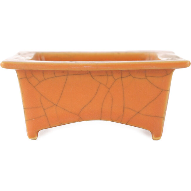Rechthoekige oranje craquelé bonsaipot van Fuka - 150 x 105 x 45 mm