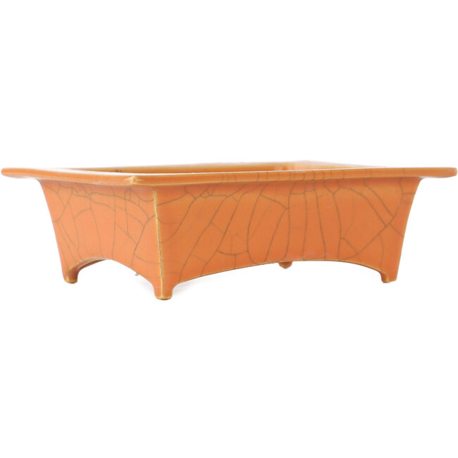 Rechteckige orangefarbene Craquelé-Bonsaischale von Fuka – 150 x 105 x 45 mm