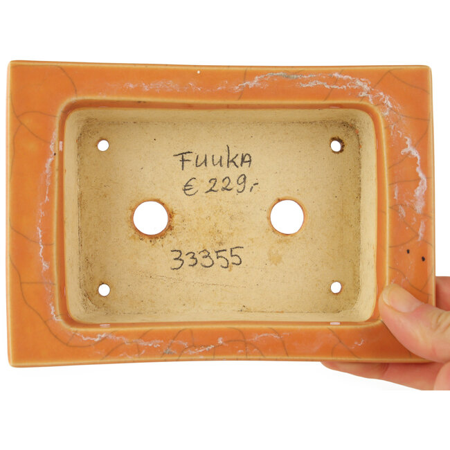 Maceta rectangular para bonsái craquelé naranja de Fuka - 150 x 105 x 45 mm