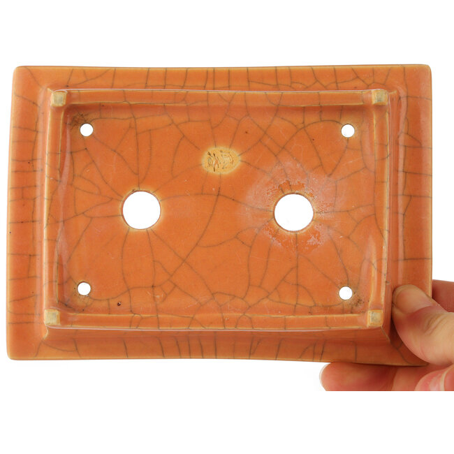 Maceta rectangular para bonsái craquelé naranja de Fuka - 150 x 105 x 45 mm