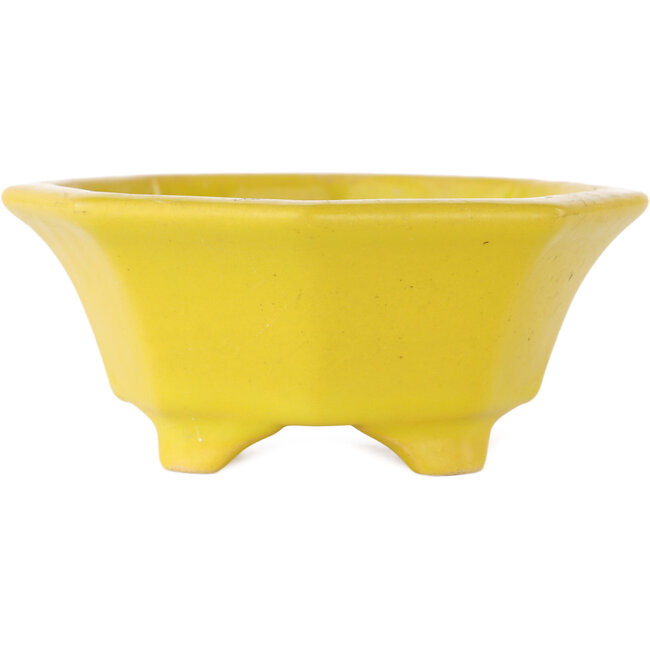Pot à bonsaï octogonal craquelé jaune de Shozan - 130 x 130 x 55 mm