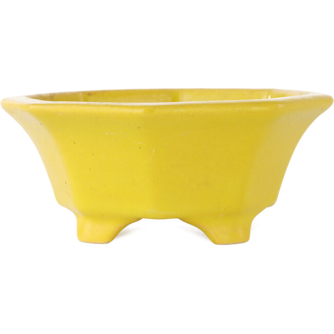 Vaso bonsai ottagonale giallo craquelé di Shozan - 130 x 130 x 55 mm