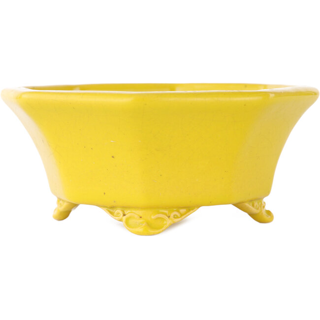 Pot à bonsaï octogonal craquelé jaune de Shozan - 130 x 130 x 57 mm