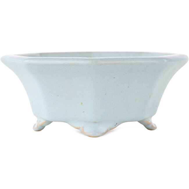 Octagonal blue bonsai pot by Shozan - 130 x 130 x 55 mm