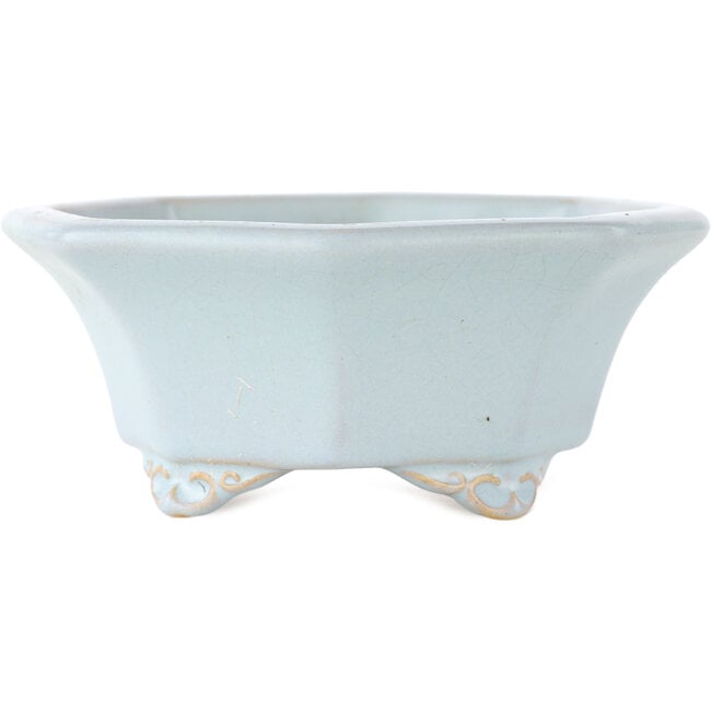 Octagonal blue bonsai pot by Shozan - 130 x 130 x 55 mm