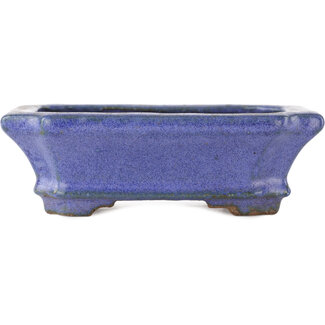  Hattori Tomoyuki 145 mm rectangular blue bonsai pot by Hattori, Tokoname, Japan