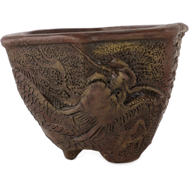 Hexagonal unglazed bonsai pot by Tani Ranzan - 90 x 90 x 65 mm