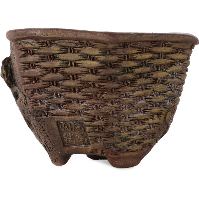 Hexagonal unglazed bonsai pot by Tani Ranzan - 90 x 90 x 65 mm