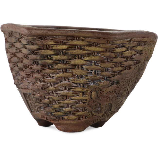 Hexagonal unglazed bonsai pot by Tani Ranzan - 90 x 90 x 65 mm