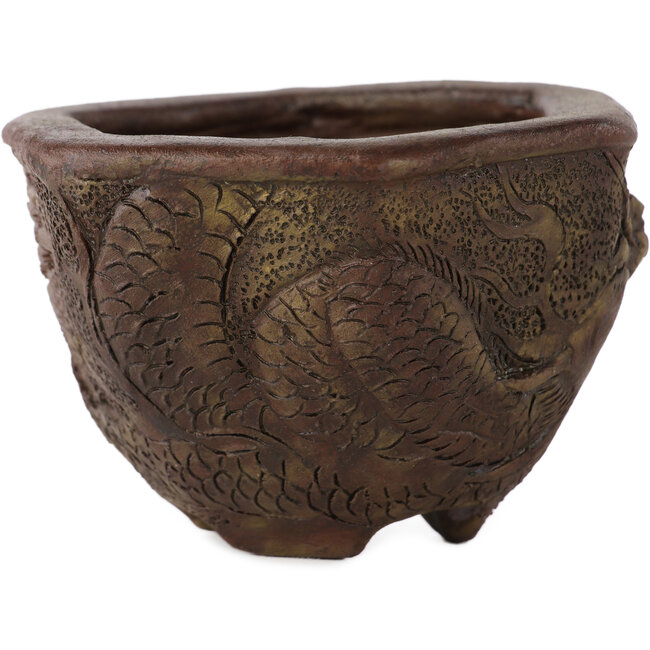 Hexagonal unglazed bonsai pot by Tani Ranzan - 90 x 90 x 65 mm