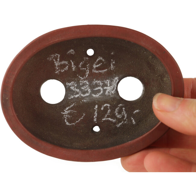 Oval unglazed bonsai pot by Bigei - 93 x 70 x 25 mm