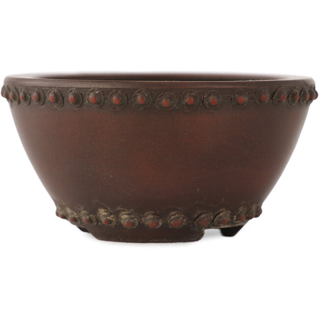 Ronde ongeglazuurde bonsaipot van Bigei - 73 x 73 x 38 mm