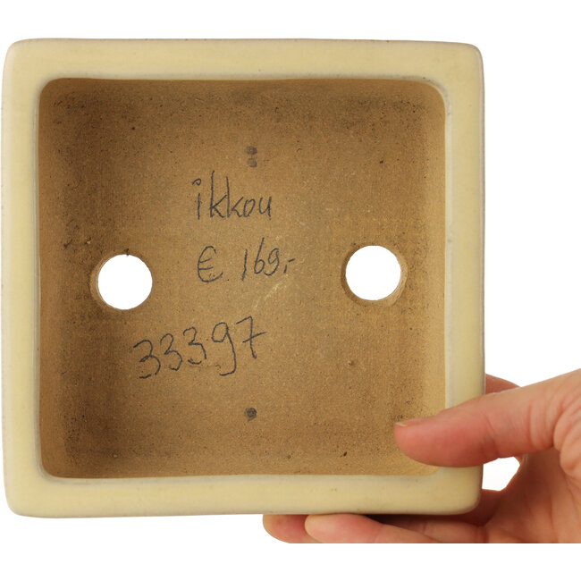 Maceta cuadrada para bonsái en color blanco roto de Ikkou - 145 x 140 x 60 mm
