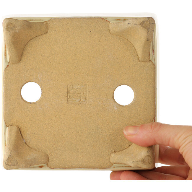Pot à bonsaï carré blanc cassé par Ikkou - 145 x 140 x 60 mm