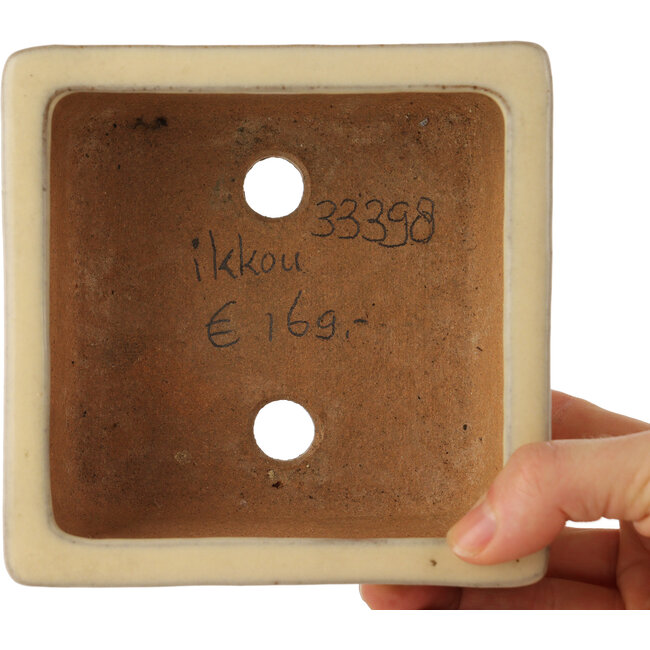 Square off-white bonsai pot by Ikkou - 130 x 127 x 70 mm