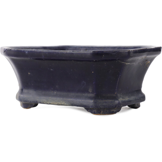Rectangular blue bonsai pot by Shuhou - 140 x 110 x 55 mm