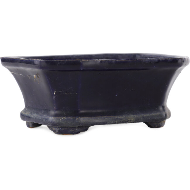 Rectangular blue bonsai pot by Shuhou - 140 x 110 x 55 mm