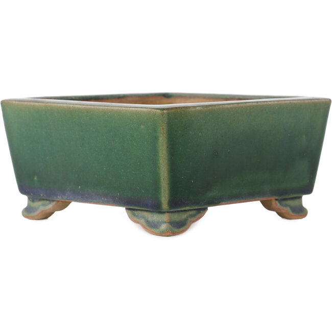Square green bonsai pot by Ikkou - 145 x 145 x 70 mm