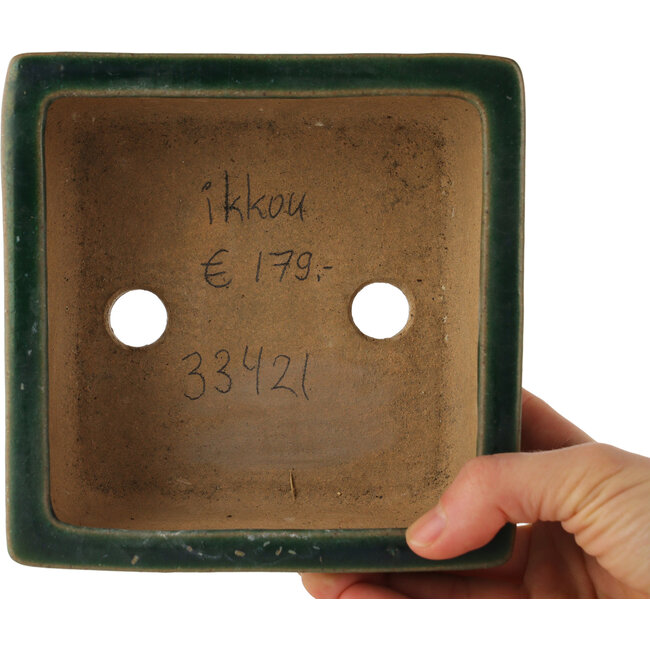 Square green bonsai pot by Ikkou - 145 x 145 x 70 mm