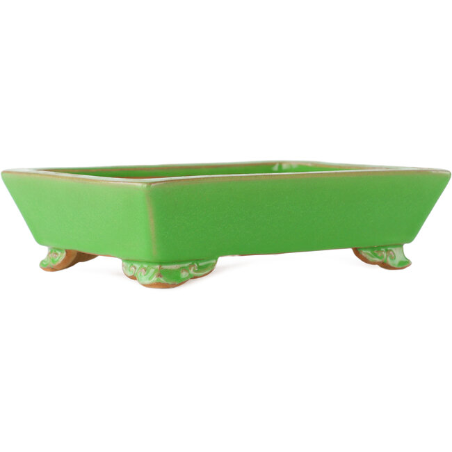 Pot à bonsaï rectangulaire vert par Eime Yozan - 198 x 145 x 55 mm