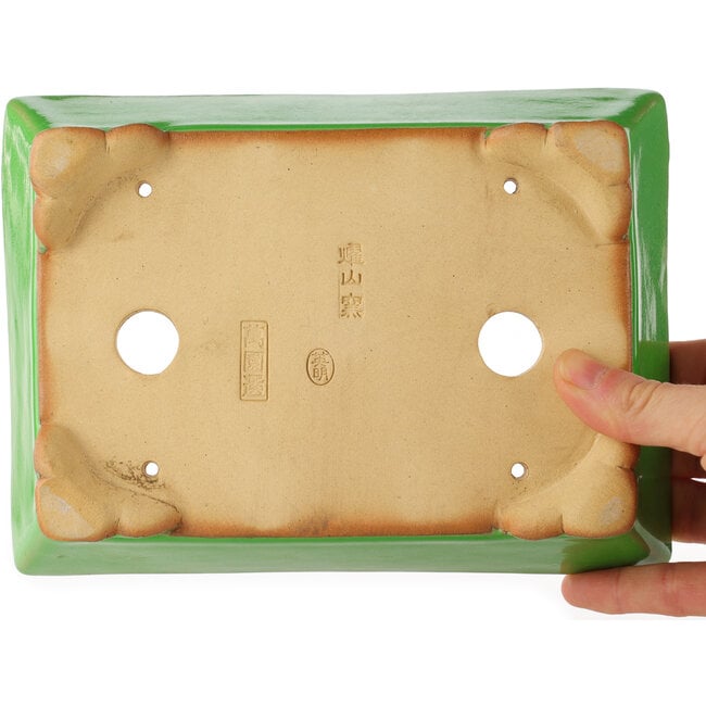 Pot à bonsaï rectangulaire vert par Eime Yozan - 198 x 145 x 55 mm